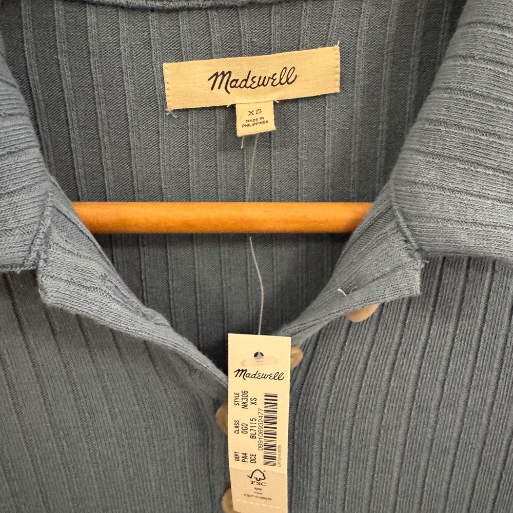 NWT MADEWELL Blue Ribbed Polo Dress - Picture 4 of 4